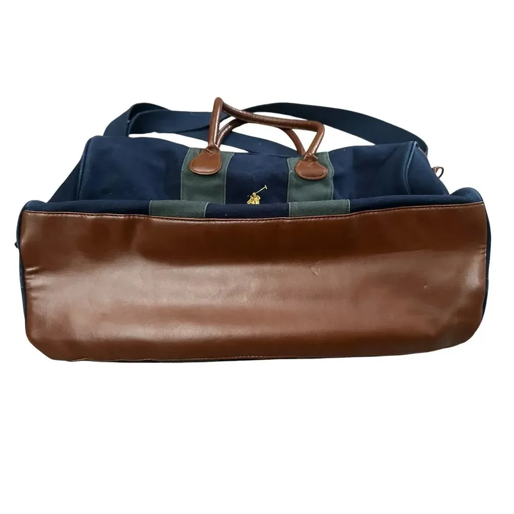 Polo Ralph Lauren Green Blue Duffle Travel Bag Canvas Weekender Pony